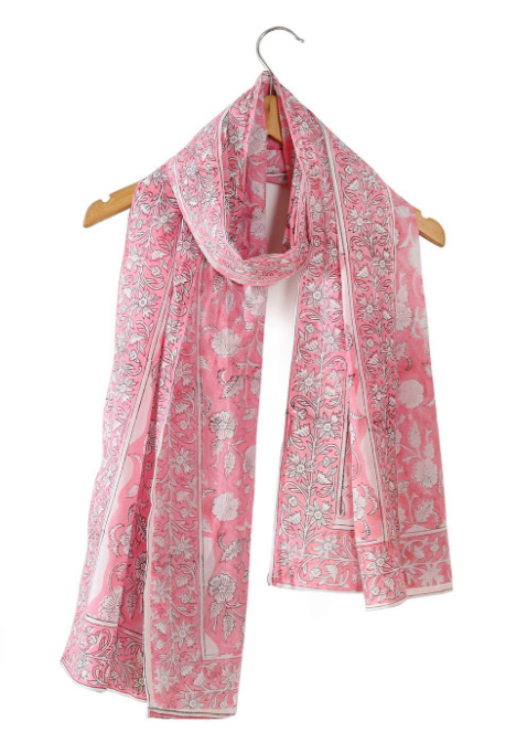 Ravaiyaa Hand Block Flower Printed Cotton Scarf